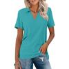 Women's Short Sleeves T Shirts Summer V Neck Shirts Collared Casual Basic Tees Blouse