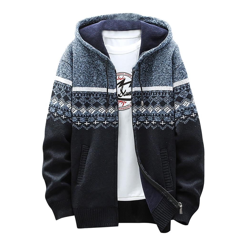 Men's Fall And Winter Casual Sweater Jacket Warm Knit Sweater Hooded Hoodie