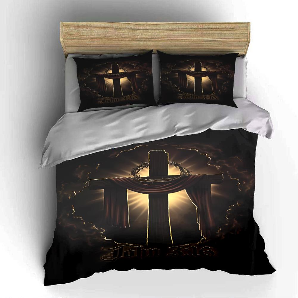 Christian Cross with Crown, "John 3:16" Design Bedding set (1 duvet cover, 2 pillowcases, duvet not included)