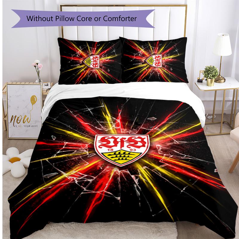 VfB Stuttgart Football Printed 3 Pieces Bedding Set, Comfortable Skin Friendly Bedroom Duvet Cover Set