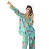 Пижамы для женщин на весну и лето с длинными рукавами, с узорами в виде цветов и птиц, роскошные, сексуальные, удобные, для домашнего декора