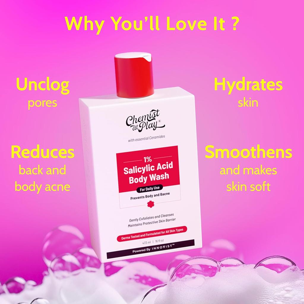 Chemist At Play 1% Salicylic Acid Body Wash 473ml Pack Gentle Exfoliating Shower Gel For Smooth Skin