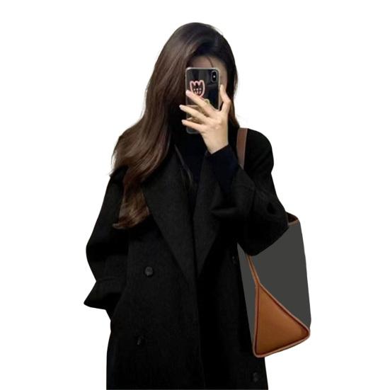 Женское длинное шерстяное пальто двубортное пальто-бушлат повседневное с длинным рукавом лацкан с вырезом тренч