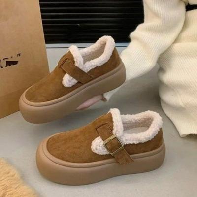 Женские пушистые туфли на толстой подошве осень-зима новая плюшевая теплая универсальная снежная хлопковая обувь