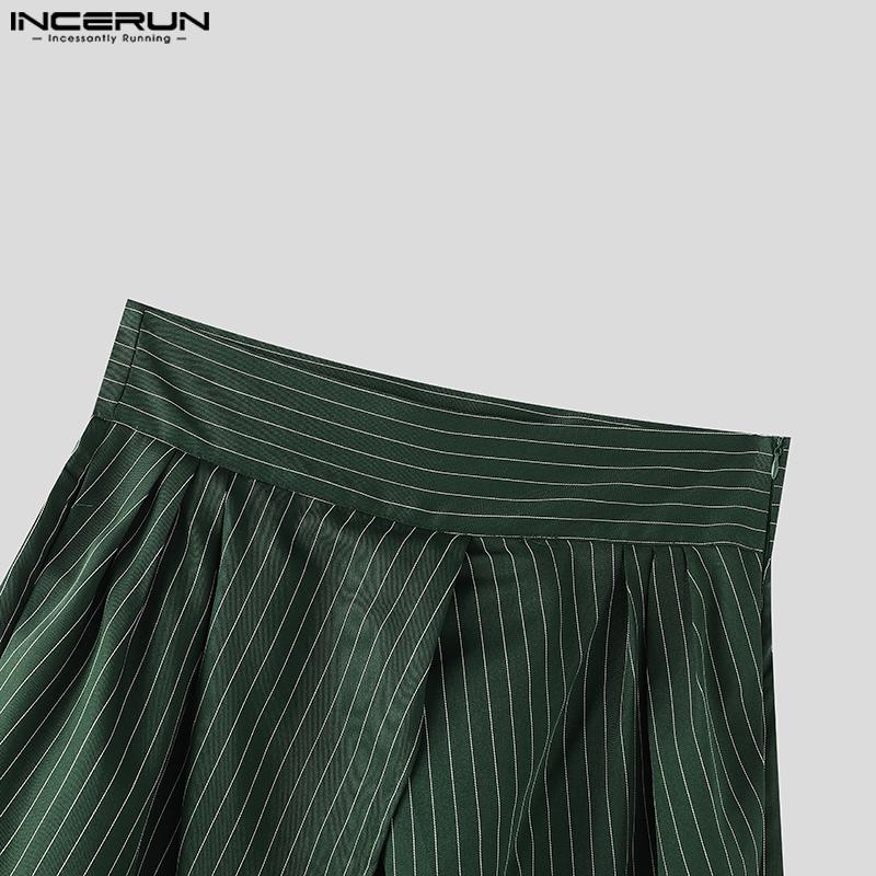 INCERUN Мужские повседневные длинные прямые брюки с застежкой-молнией на талии, неравномерные слои в полоску