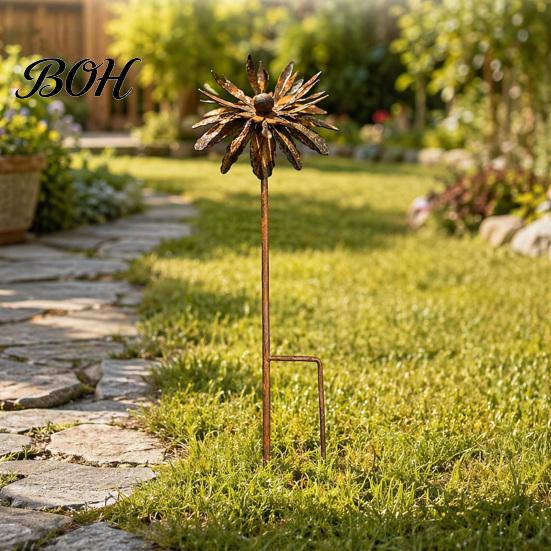 Heavy-duty Iron Garden Stake Vintage Rusty Cornflower Ground Stake, 24 Inch Metal Artistic Wire Art Rust-proof Decor, Rustic Sculptures for Lawns Yard