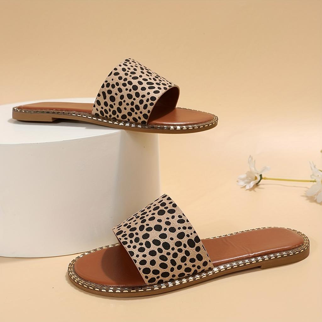 Женские тапочки на плоской подошве с леопардовым принтом, модные нескользящие шлепанцы с открытым носком, уличные и домашние тапочки