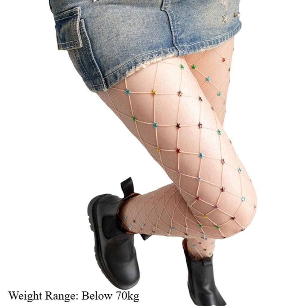 Star Accents Fishnet Pantyhose Sheer Mesh Stockings Sexy Party Hosiery Stage Performance