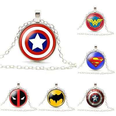 Трансграничное колье-подвеска Marvel Series серебряного цвета с Капитаном Америкой, Суперменом, Бэтменом, значком и Камнем Времени