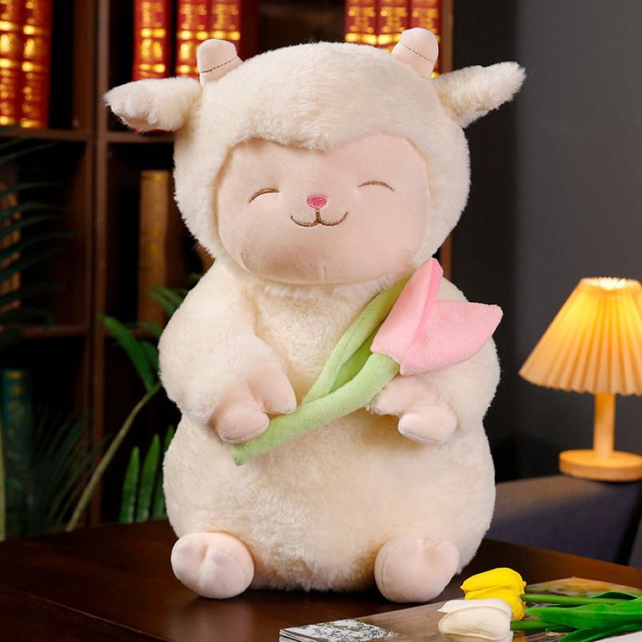 Каваи Милая Белая Овечка Ягненок Держит Цветок Тюльпана Плюшевая Кукла Мягкая Набивная Овечка С Тюльпаном Плюшевая Игрушка Милый Подарок На День Рождения Ребенку