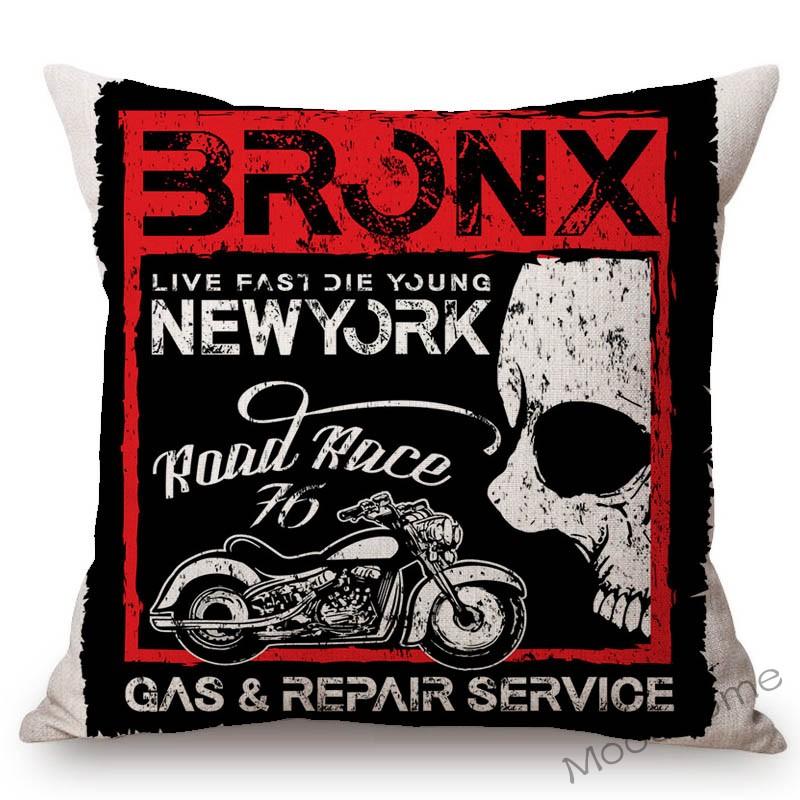 Vintage Motorcycle Club Legendary Rider Letter Print Home Decoration Art Sofa Throw Pillow Case Retro Motorbike Cushion Cover
