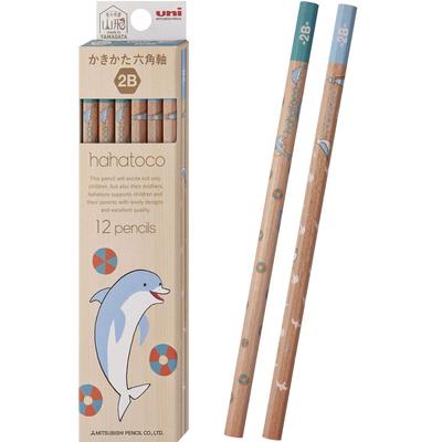 Карандаши для письма Mitsubishi Pencil Hahatoko HT03 2B - Дизайн "Дельфин и Чайка", 1 дюжина (K56342B)