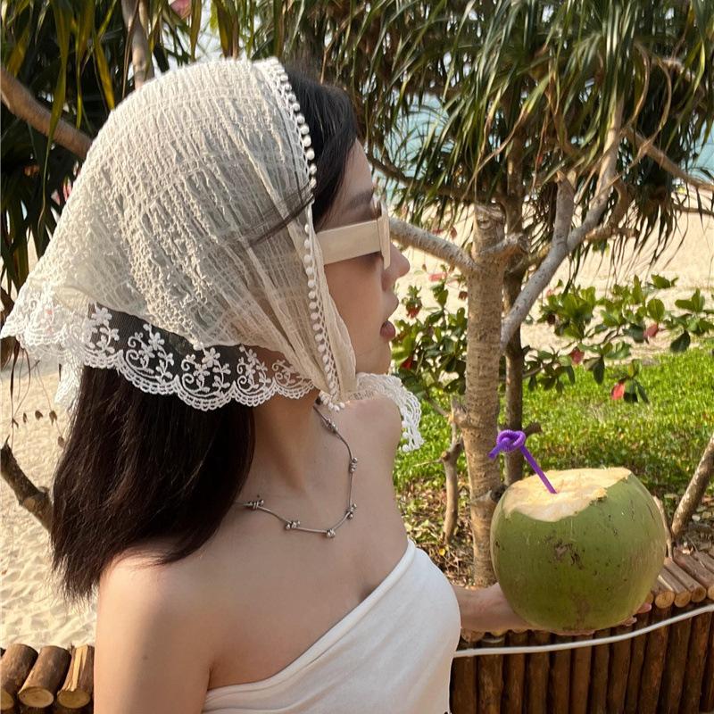 Women Triangular Scarf Summer Thin Sun Protection Lace Headscarf French Breathable Versatile Hair Band Funny Girl Cute Headscarf