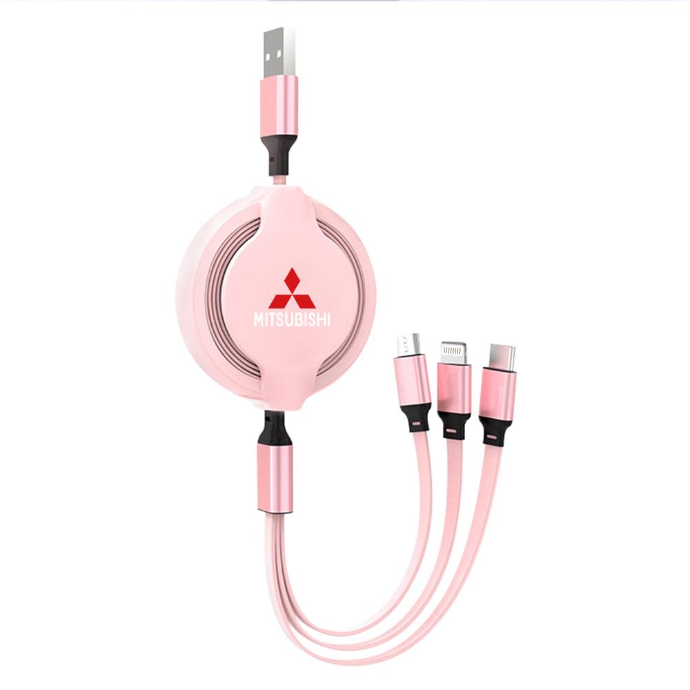 Car Interior Charging Data Cable Scalable 3 In 1 Phone Charger Accessories For Mitsubishi Lancer Pajero Outlander L200 Delica