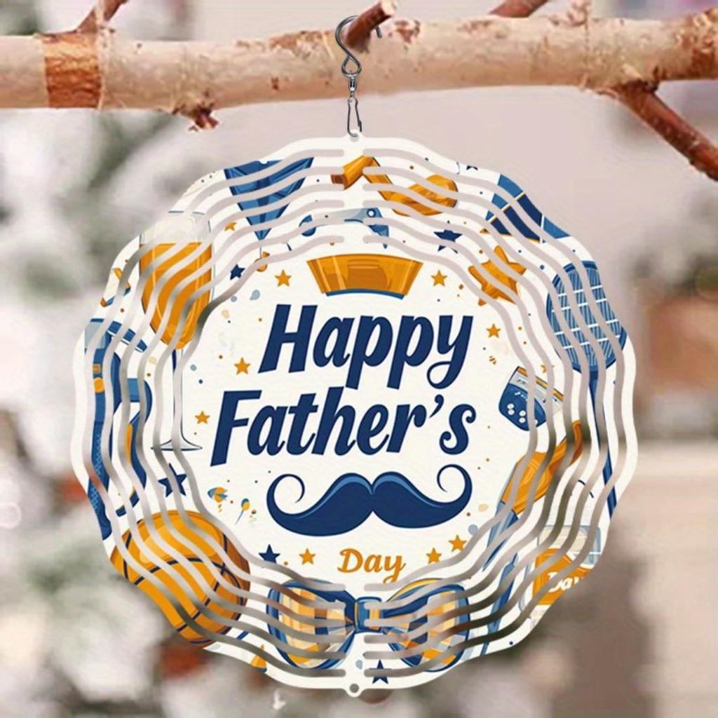 Металлический вращающийся 3D колокольчик для ветра ко Дню отца, уличный декор с мандалой, звездами, воздушными шарами, дизайном усов, не требует электричества, садовое искусство, подарок для папы