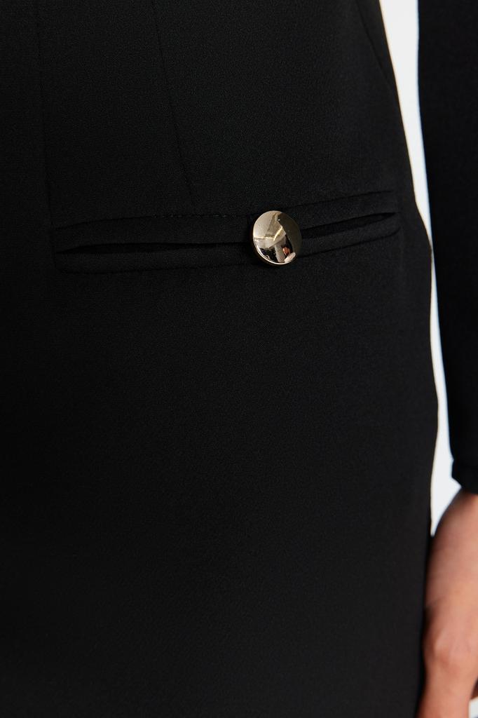 Женское платье, модное черное тканое платье нового сезона с детальным воротником