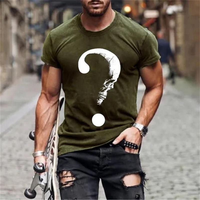 Летняя мужская повседневная футболка с рисунком черепа, футболки с коротким рукавом, белая футболка с забавным принтом вопросительного знака, уличная дышащая футболка