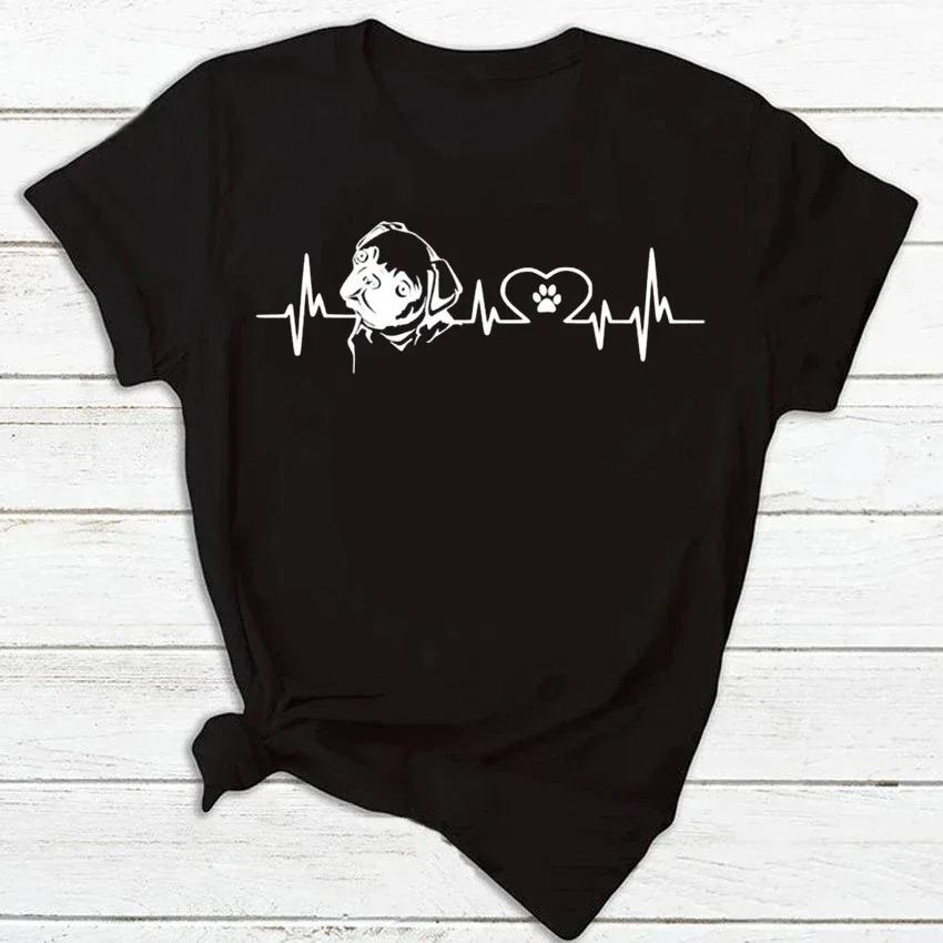 Womens Dog Heartbeat Print Tshirt Harajuku Style ShortSleeve Casual Womens Tshirt Street Style Top Beauty Apparel