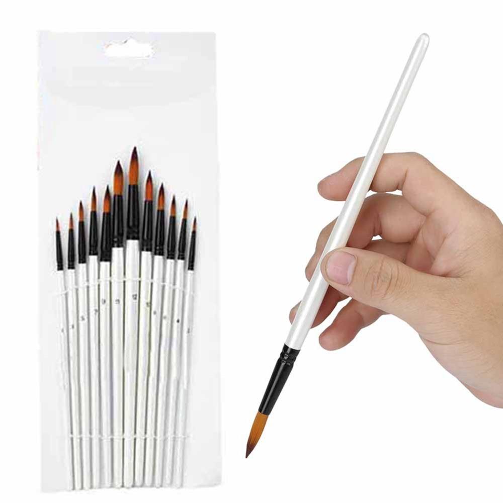12PCS Nylon Hair Paintbrushes Pearl White Painting Pen Paint Brush Set  Acrylic Art Creation