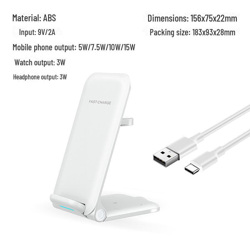 3-in-1 Vertical Folding 15W Wireless Charger for Apple iPhone 14, Earphones, and Watch