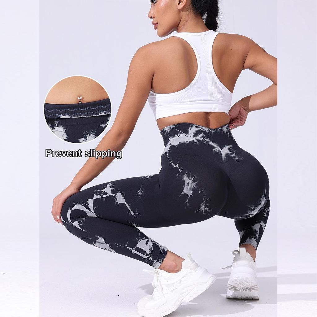 2025 Леггинсы для йоги женские с высокой талией, не скользящие, тай-дай, с защитой от протекания