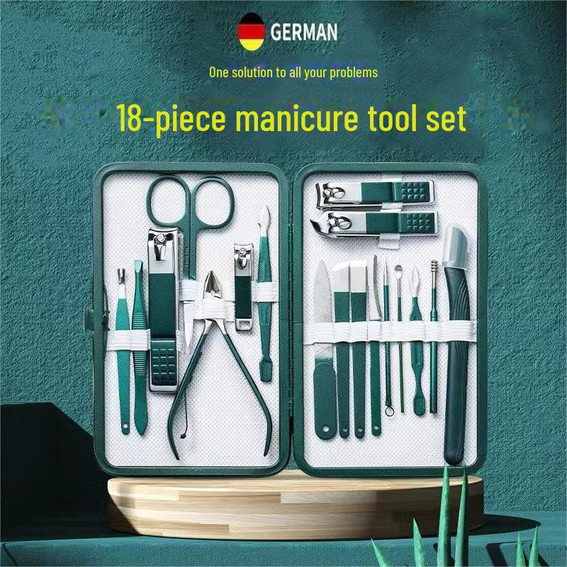 Темно-зеленый набор из 7 предметов из нержавеющей стали для ухода за ногтями, включающий кусачки и плоскогубцы