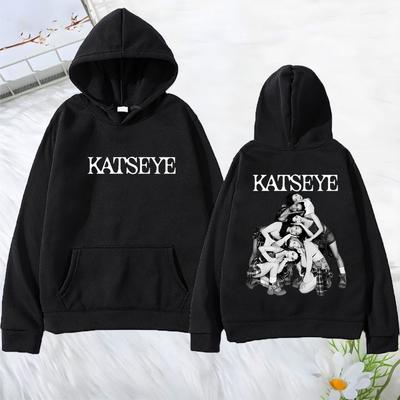 Katseye Двусторонние принтованные худи Мужские Женская Винтажная одежда мода Флис Длинный рукав Хип-хоп уличная одежда Свободные пуловеры