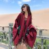 Scarf Women's Winter Outer Split Shawl Imitation Cashmere Thickened Warm Fringed Pocket Cape Desert Travel Photo