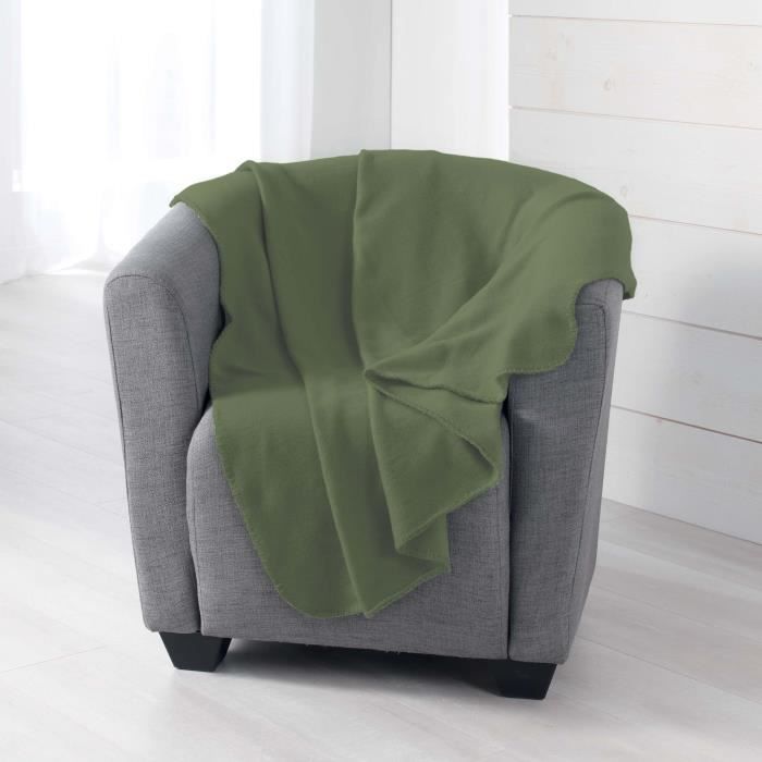 Plaid - Miloux - Kaki - 125x150cm - Polaire - Doux et Chaud