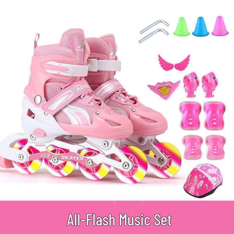 Регулируемый набор роликовых коньков с мигающими колесами для детей-начинающих