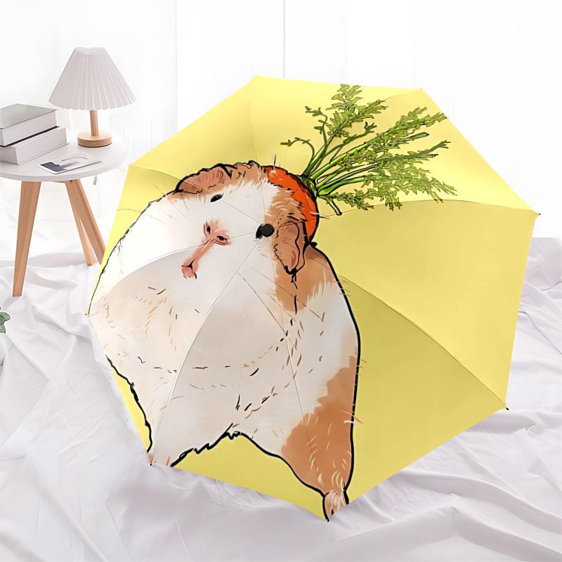 1pc Guinea Pig Carrot Hat Automatic Folding Umbrella, 8 Ribs Iron Frame, Suitable for Outdoor Travel and Daily Use yy251120206