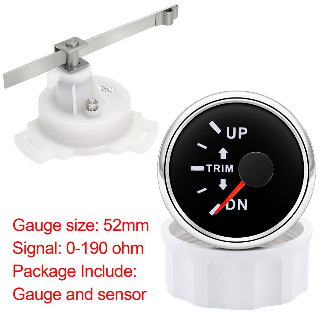 7 Color LED Backlight 52mm Trim Gauge 0-190ohm Trim Gauge Sensor For 12V 24V Car Boat Marine Boat Vehicles Up-Down Trim Meter