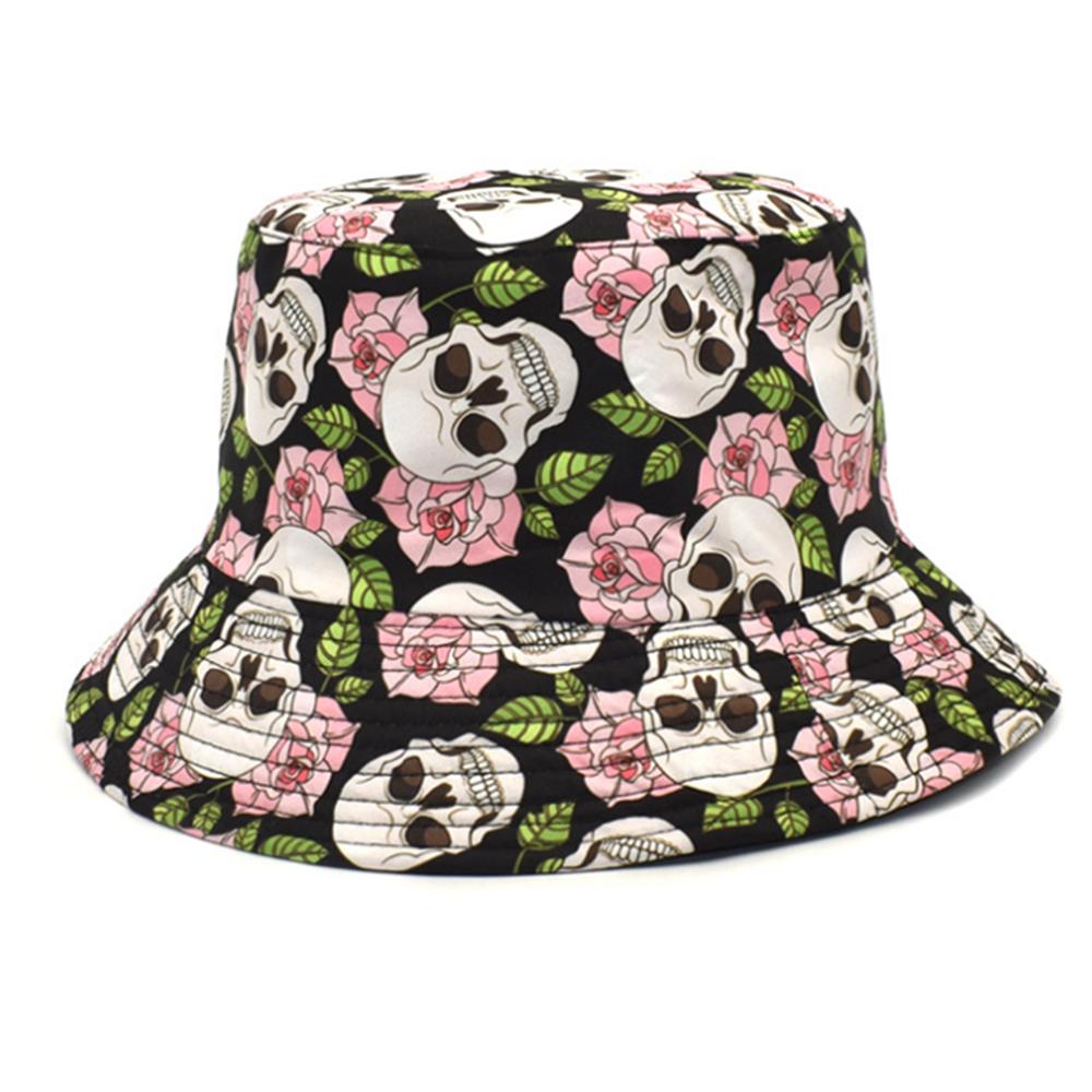 Unisex Skull Graffiti Bucket Hat UV Sun Protection Outdoor Sports Fisherman Cap for Men Women