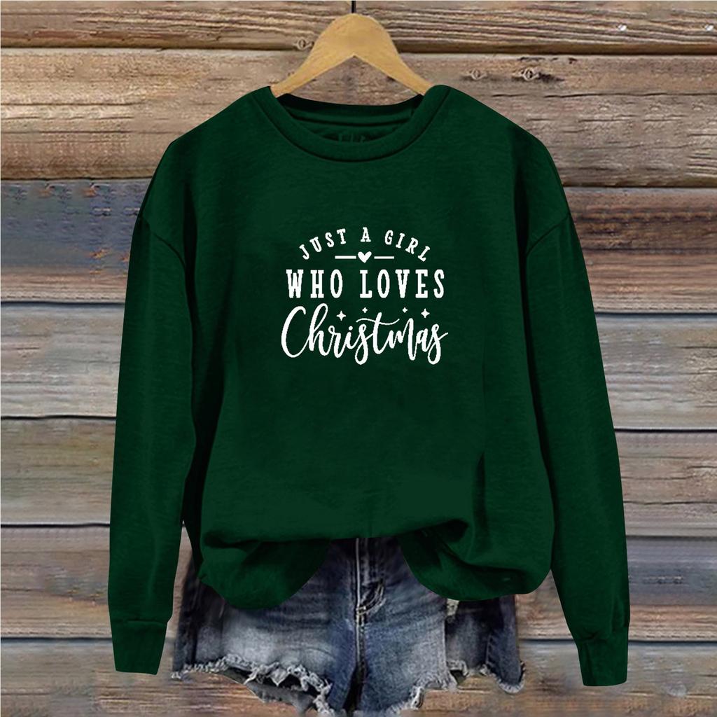 Женская повседневная свободная однотонная толстовка с круглым вырезом и длинными рукавами с принтом рождественских букв