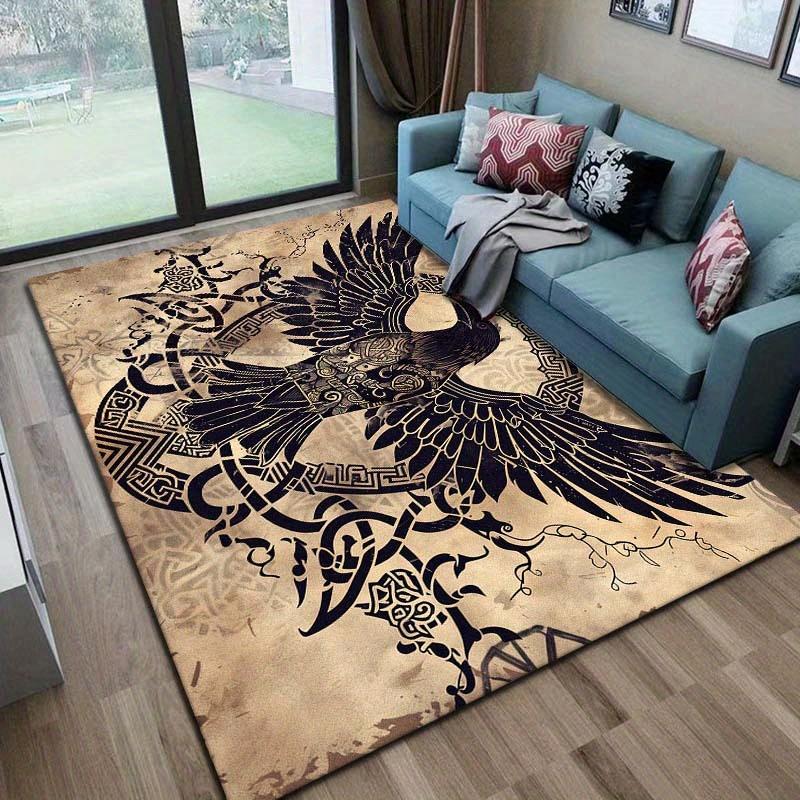 Viking Raven Crest Area Rug - Mat for Living Room, Bedroom, Office, Home Decor for Viking Fans
