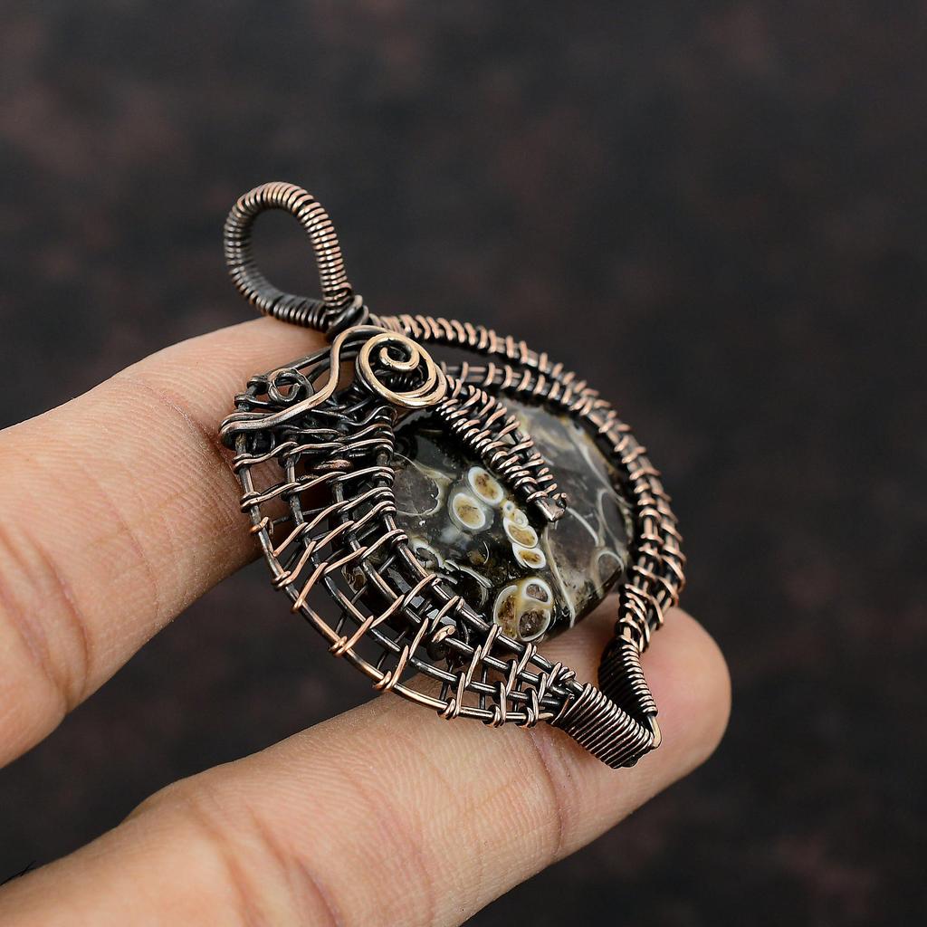 Подвеска из агата туррителлы, обернутая медной проволокой, Подвеска ручной работы, Медные украшения, Подвеска с обернутым драгоценным камнем, Подарок для мамы, Бохо украшения