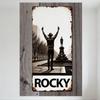 Vintage Metal Tin Sign Rocky Statue Man Cave Bar Home Decor Rustic Weathered Rusted Frame Urban Background Black & White Photo W