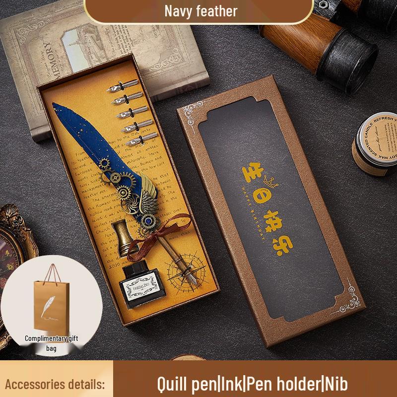 European Steampunk Quill and Ink Set with Wax Seal - Retro Fountain Pen Gift Box for Birthdays