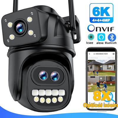 12-мегапиксельная 6K Wi-Fi IP-камера для улицы, 8-кратный зум, три объектива, двойной экран, домашняя камера безопасности, автоматическое отслеживание, мини-видеонаблюдение, Wi-Fi