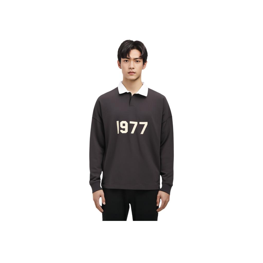 Fear of God Essentials Коллекция 1977 SS22 Поло с длинным рукавом с принтом регби Мужские Топы Железно-Черный FOG-SS22-123