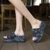 Мода 2024 года, горячая распродажа обуви для женщин, летние женские тапочки, разноцветные джинсовые туфли на высоком каблуке с открытым носком, большие размеры, повседневные тапочки для женщин