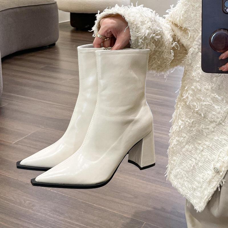 Женские ботильоны с острым носком, модные элегантные туфли из мягкой кожи, женские современные короткие ботильоны на толстом каблуке