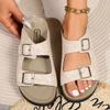 Fashion High Quality Cork Slippers 2024 Summer New Buckle Double Belt Thick Soled Beach Shoes Large Size Flat Sandals 35-43