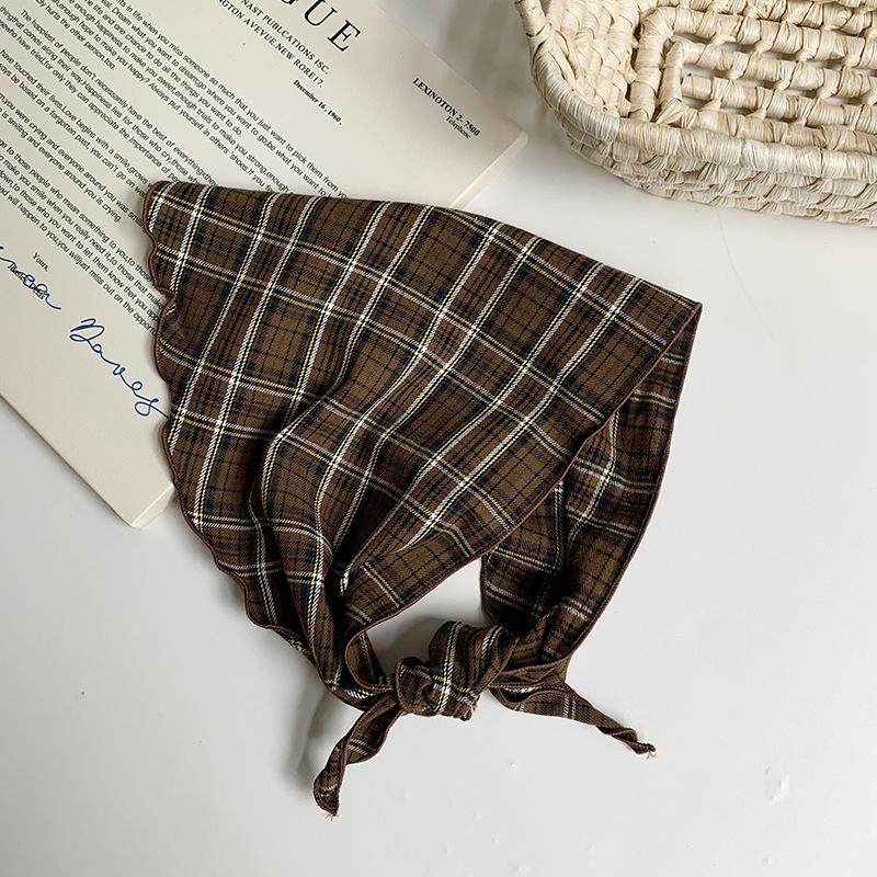 Клетчатый треугольный шарф шарф женский весенне-летний универсальный ретро шаль шарф защита шеи маленький шарф головной платок повязка на голову аксессуары для волос