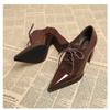 Fashion French Vintage Pointed Toe Shoes Lace-Up 2025 British Pointed Toe Pumps