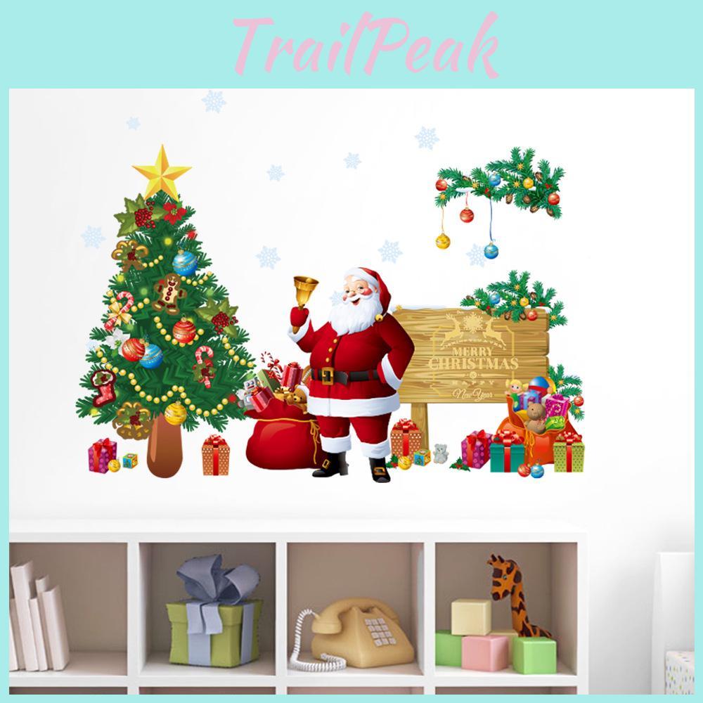Christmas Wall Sticker Pvc Decorative Removable Santa Claus And Christmas Tree For Home Decor