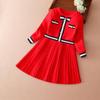 Girls Sweater Dress Long Sleeves Childrens Winter Clothes Round Neck Princess Dress Preppy Style Kids Bow Knitwear