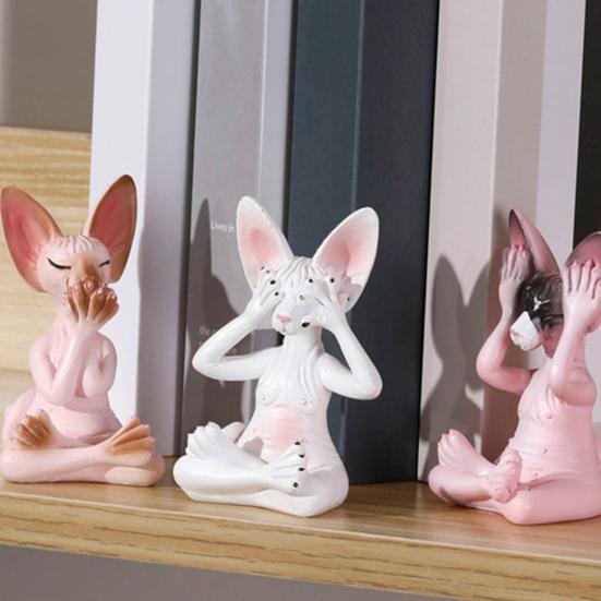 Медитирующая кошка, статуэтка Будды из смолы, лысый кот, украшения, сидящая в медитации, дзен-статуэтка кошки, домашний декор, подарок для любителей медитации