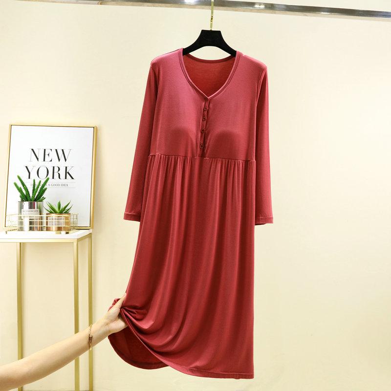 Женское модальное платье с длинным рукавом и расклешенным подолом с нагрудными подушечками - Большой размер, повседневное для весны, лета, осени