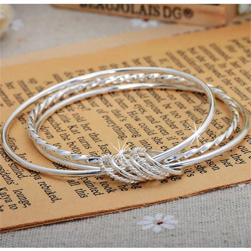 3pcs /Lot 925 Sterling Silver Charm Bracelet &Bangle For Women Elegant Wedding Party Birthday Jewelry Gift Sl012